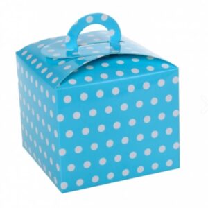 Kék színű pöttyös ajándék doboz 10*10 cm