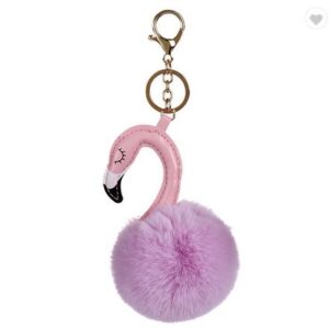 Flamingó alakú pompom kulcstartó rózsaszín-lila
