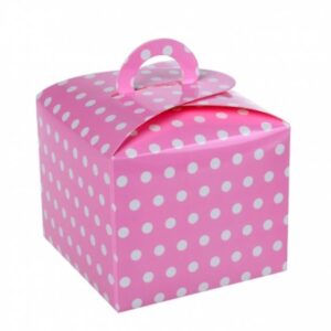 Rózsaszín pöttyös ajándék doboz 10*10 cm